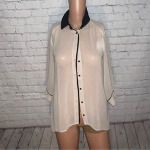 h&m cream & black button down shirt size 2